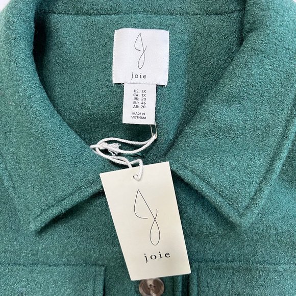 Joie Emerald Green Wool Barn Jacket Shacket Size 1X NWT - Picture 4 of 6